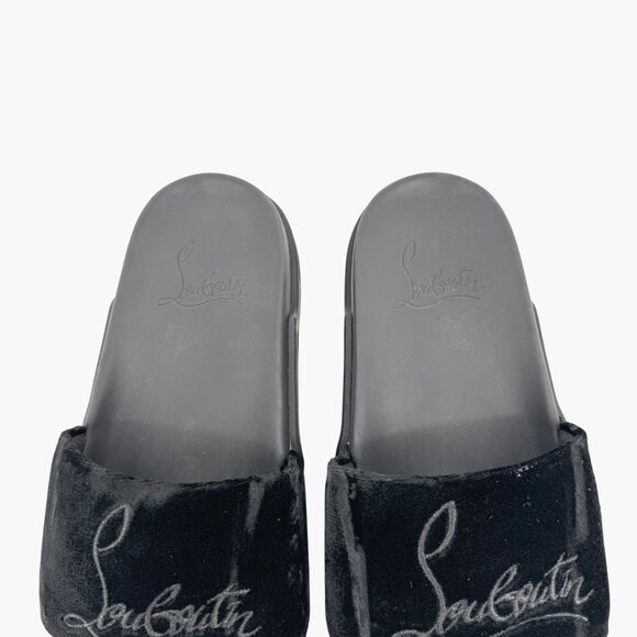 Christian Louboutin 'Navy Pool' Slide Sandals Size 37 US 7 Black Velvet Logo 33 - Picture 5 of 12
